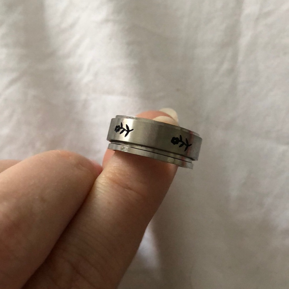 Stainless Steal Fidget Spinner Ring with Flowers